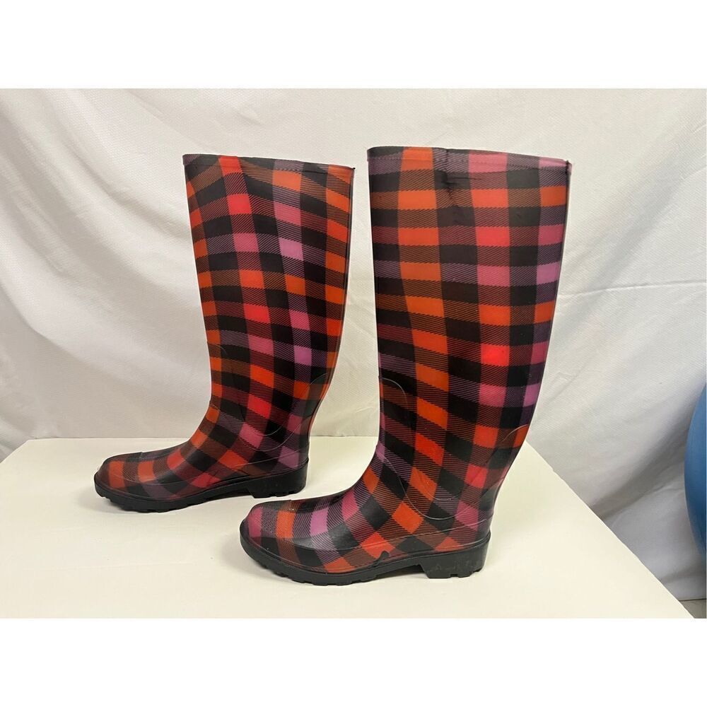Dirty Laundry Tall Plaid Rain Boots Multicolor Plaid Sz 7